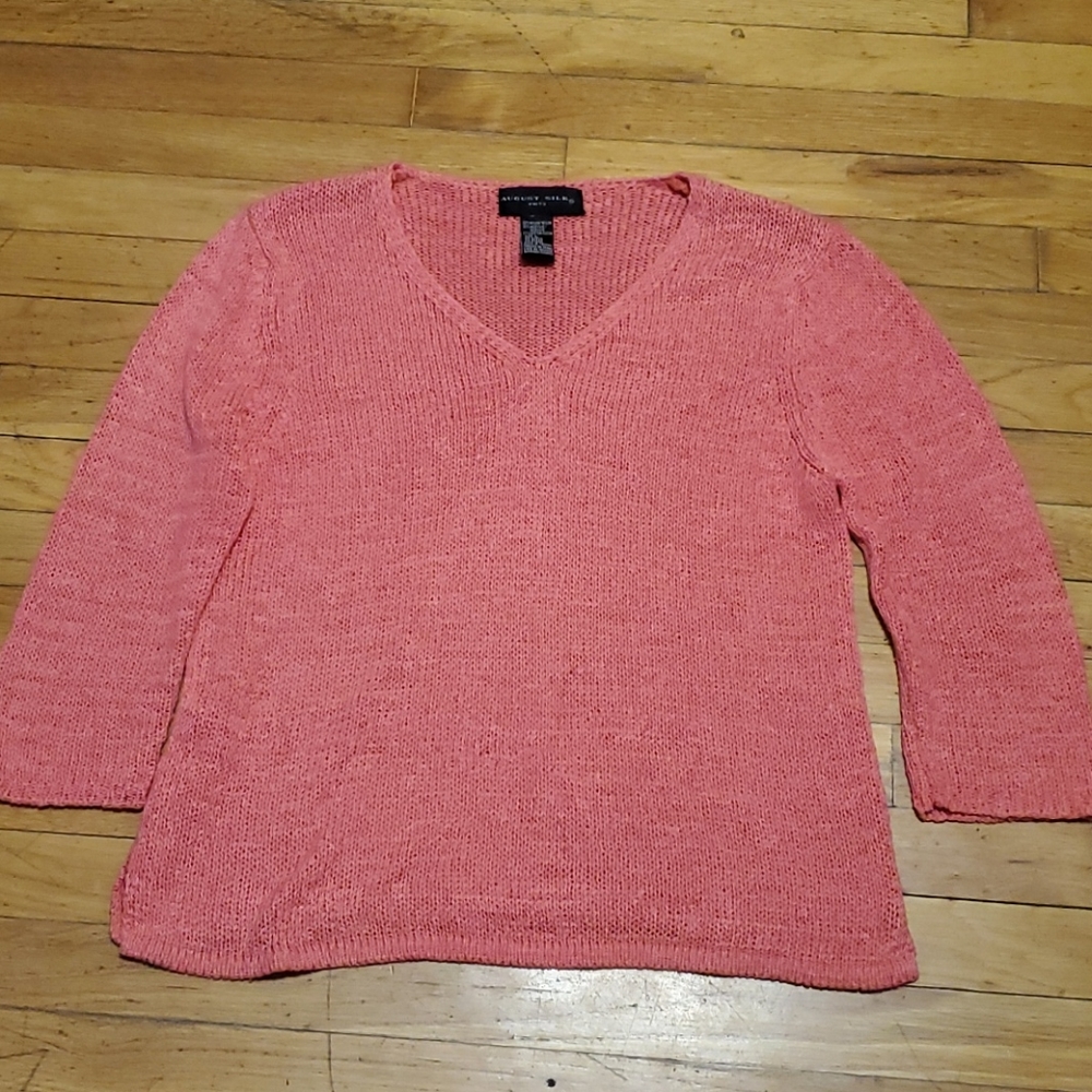 August silk knits coral v neck sweater size large